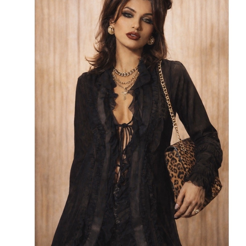 VTG Jean Paul Gaultier Leather Sheer Mesh  Cardigan WhimsiGoth Romantic Y2K Sz L